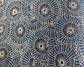 Indigo Parasols - mid blue  background Sevenberry Japanese Cotton . Fabric sold in 1/4mtr increments.