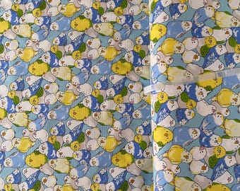 Budgies, budgies, budgies on pale blue background  - Oxford Cloth - Japanese Cotton - fabric by the 1/4mtr