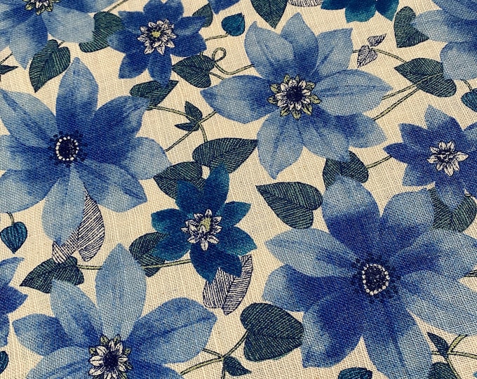 Clematis beauty - Blue - Japanese Cotton - fabric by the 1/4mtr