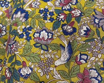When Doves Fly, Gold  background Linen/Cotton - fabric by the 1/4mtr