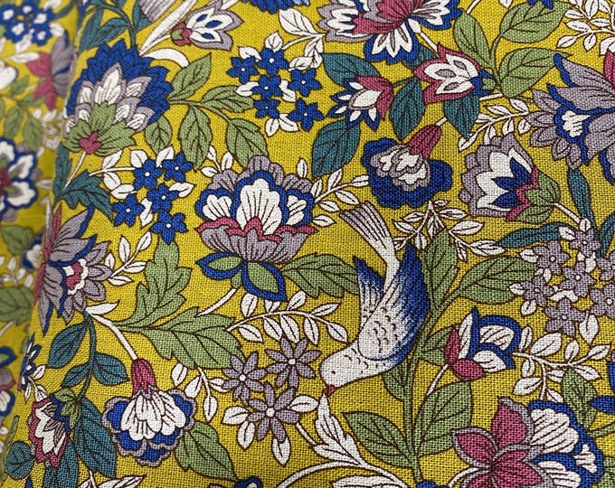 When Doves Fly, Gold  background Linen/Cotton - fabric by the 1/4mtr