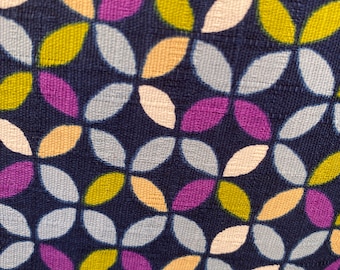 Multi coloured Shippo on a Navy background, Dobby Shantung fabric by Sevenberry Japan