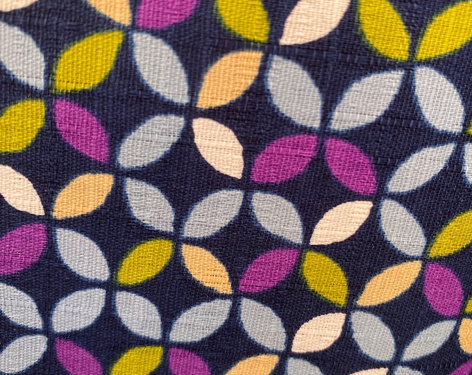 Multi coloured Shippo on a Navy background, Dobby Shantung fabric by Sevenberry Japan