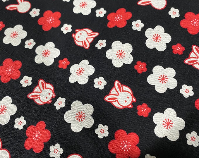 Random Rabbits in a Row. dobby Shantung Japanese Cotton - fabric by the 1/4mtr