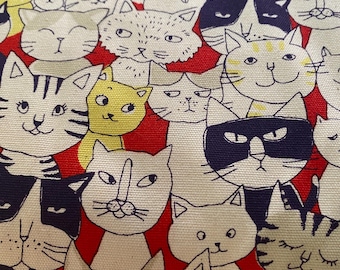 Cats forevermore, red background with ink navy outlines