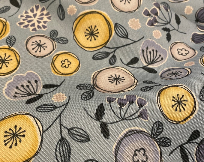 Hearts & Flowers - Blue - Japanese Oxford Cotton - fabric by the 1/4mtr