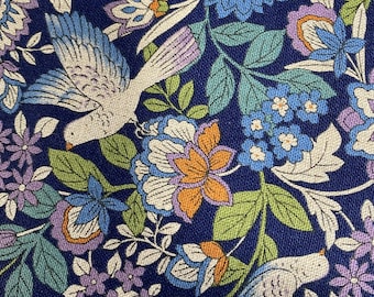 When Doves Fly, Navy  background Linen/Cotton - fabric by the 1/4mtr