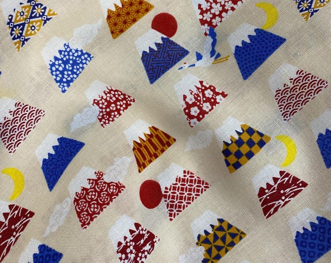 Fuji a thousand views on sheeting weight fabric, vanilla background