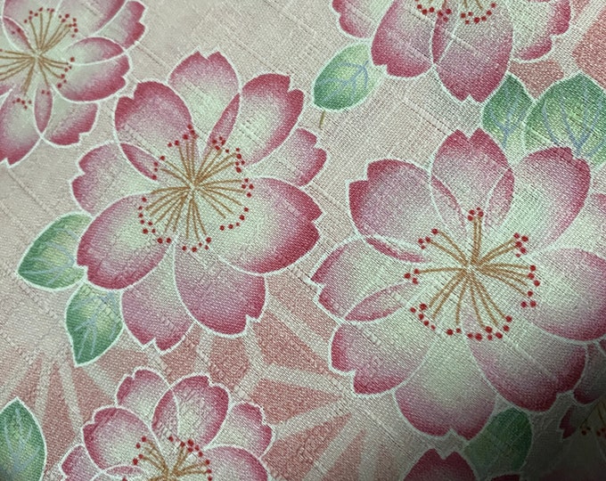 Delicate Pink Cherry Blossoms - Dobby Shantung Japanese Cotton - fabric by the 1/4mtr