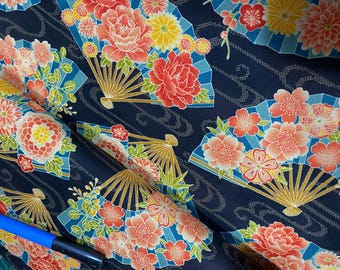 Large Fans on Black !- fabric by the 1/4mtr