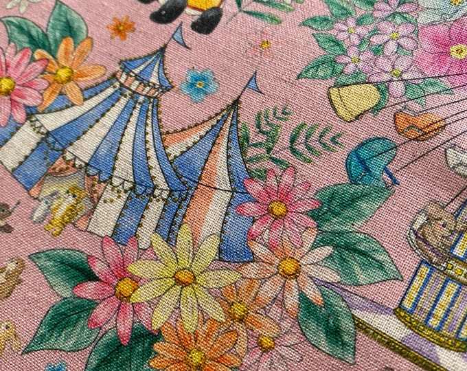 Carnival Days - Japanese Linen/Cotton - fabric by the 1/4mtr Pink Background