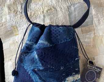 Medium Indigo & Sashiko Drawstring Handbag