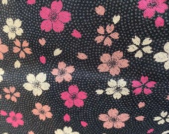 Shades of Pink Cherry Blossom on Black - fabric by the 1/4mtr