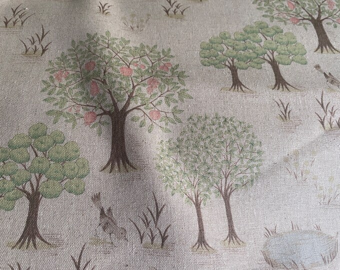 Words of Forest - Green Trees on Ecru - Japanese Linen/Cotton Sheeting - fabric by the 1/4mtr