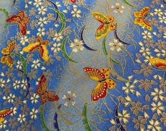 Butterflies & Maple Leaves - light to sky blue - Japanese Cotton - fabric by the 1/4mtr