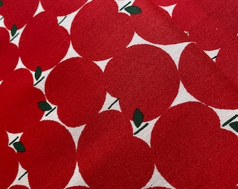 Apples, Rosy Red  - Oxford Cloth - Japanese Cotton - fabric by the 1/4mtr