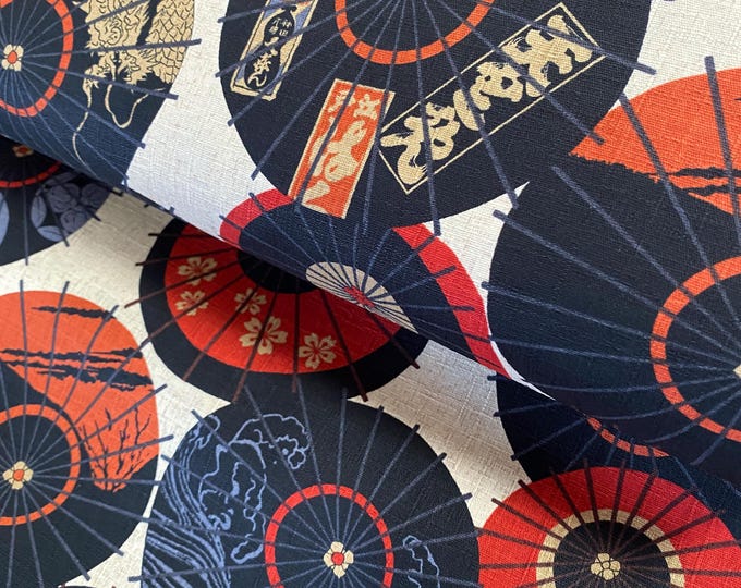 Parasols in Modern style, Red on White background, textured Dobby Shantung Japanese Cotton