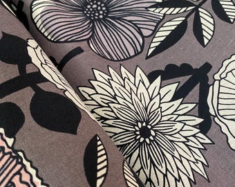 Amazing Flowers - Slate background - Japanese Linen/Cotton - fabric by the 1/4mtr 148cm wide