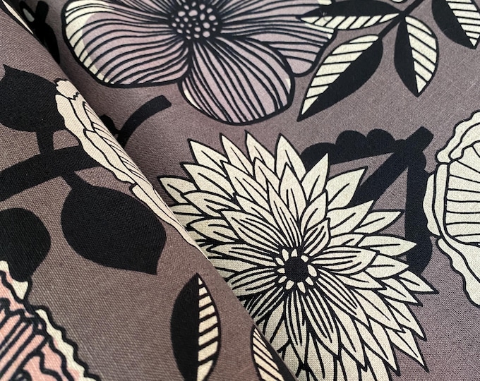 Amazing Flowers - Slate background - Japanese Linen/Cotton - fabric by the 1/4mtr 148cm wide