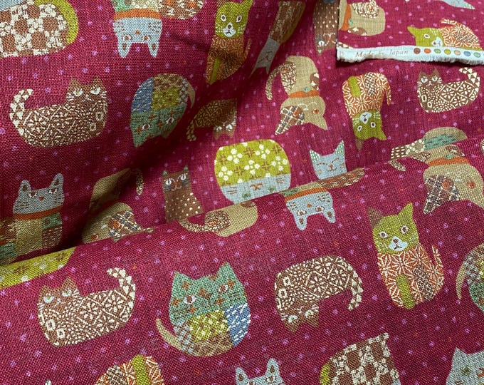 Cats, cats and more cats on a red background background - Japanese Cotton - fabric by the 1/4mtr