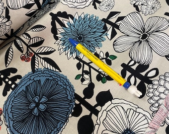 Amazing Flowers - Plaster background - Japanese Linen/Cotton - fabric by the 1/4mtr 148cm wide