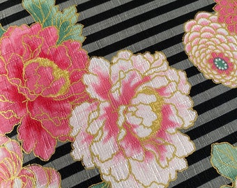 Fleurs traditionnelles - Coton ratière shantung japonais - Tissu au 1/4 de mètre