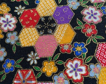 Hexagon Flower garden - Japanese Cotton - fabric by the 1/4mtr