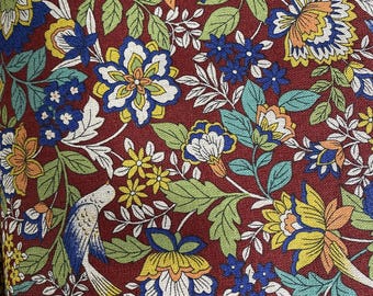 When Doves Fly, Rich Red background Linen/Cotton - fabric by the 1/4mtr