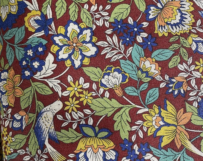 When Doves Fly, Rich Red background Linen/Cotton - fabric by the 1/4mtr