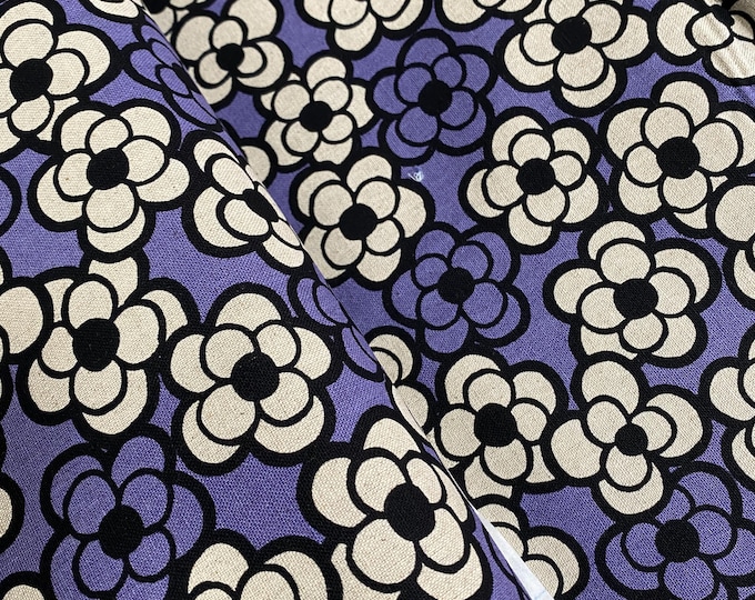 Blooming Lovely , Lilac background Linen/Cotton - fabric by the 1/4mtr