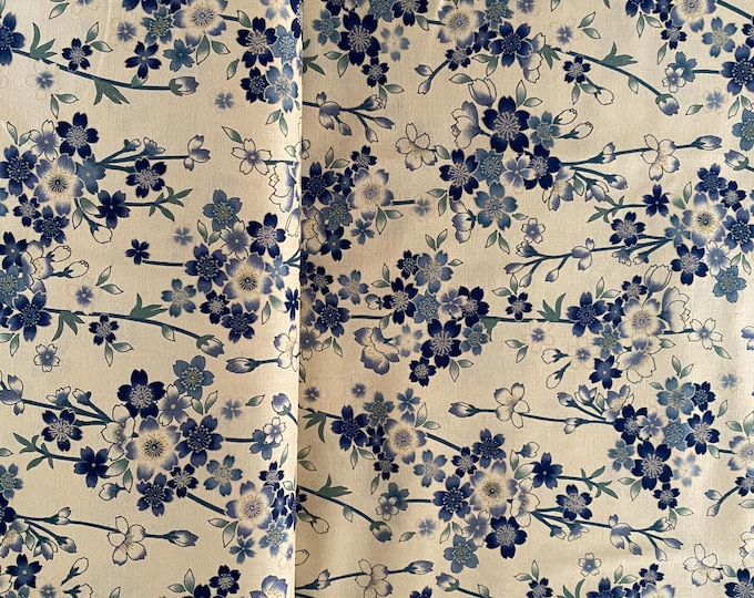 Antique Japan series - Cherry Blossom Branches - on Light Beige background - Sheeting weight fabric