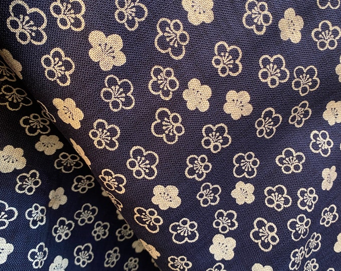 Plum Blossom / Ume on dark navy - fabric by the 1/4mtr