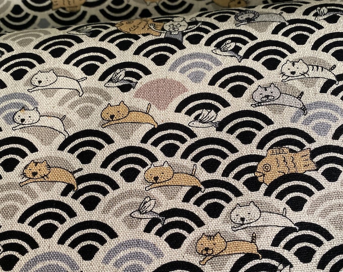Swimming with Cats! Black & cream linen blend