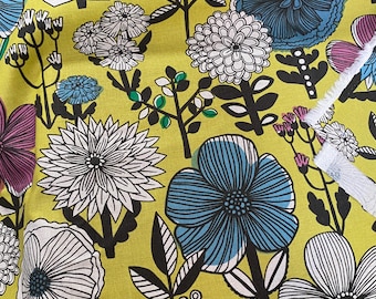 Amazing Flowers - Citrus background - Japanese Linen/Cotton - fabric by the 1/4mtr 148cm wide