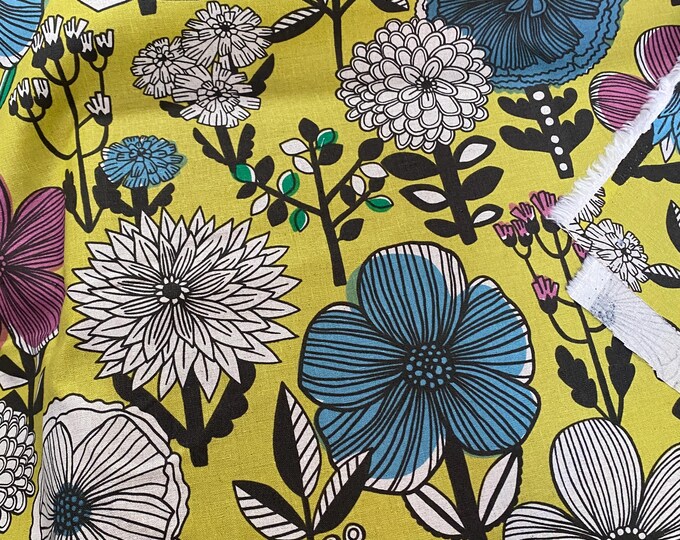 Amazing Flowers - Citrus background - Japanese Linen/Cotton - fabric by the 1/4mtr 148cm wide