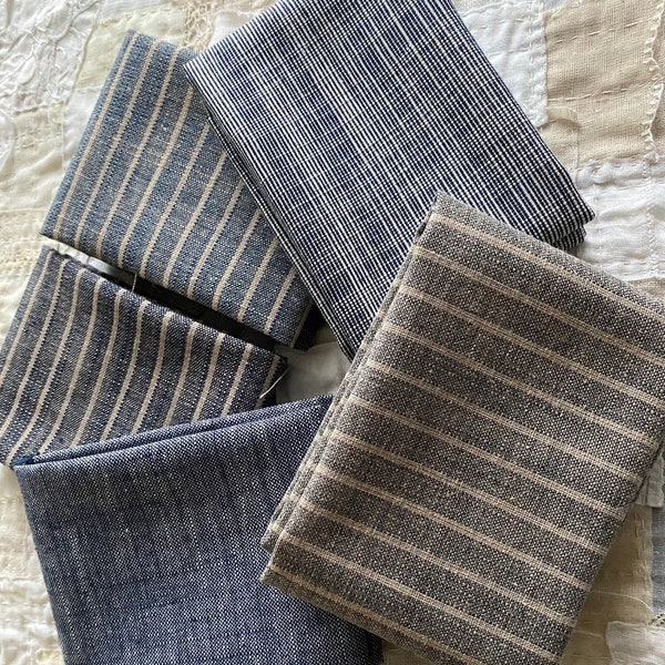 Genuine Japanese cotton/linen - Rustic Stripes - Super Fat Eighth 5 bundle