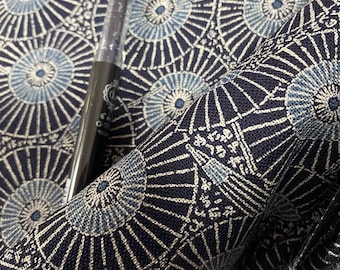 Indigo Parasols - very dark navy background Sevenberry Japanese Cotton . Fabric sold in 1/4mtr increments.