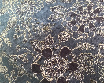 Indigo Flowers - mid blue background Sevenberry Japanese Cotton . Fabric sold in 1/4mtr increments.
