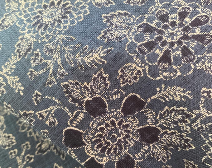 Indigo Flowers - mid blue background Sevenberry Japanese Cotton . Fabric sold in 1/4mtr increments.