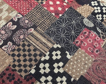 Dark Reds and Browns Cream patchwork - fabric by the 1/4mtr