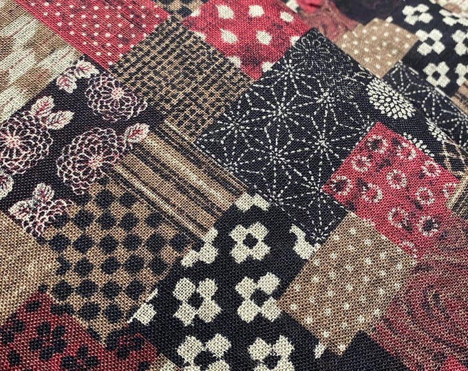 Dark Reds and Browns Cream patchwork - fabric by the 1/4mtr
