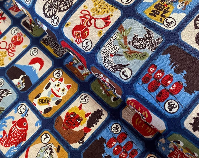 Lucky Symbols , textured Dobby Shantung Japanese Cotton