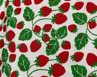 Strawberries on Natural background  - Oxford Cloth - Japanese Cotton - fabric by the 1/4mtr