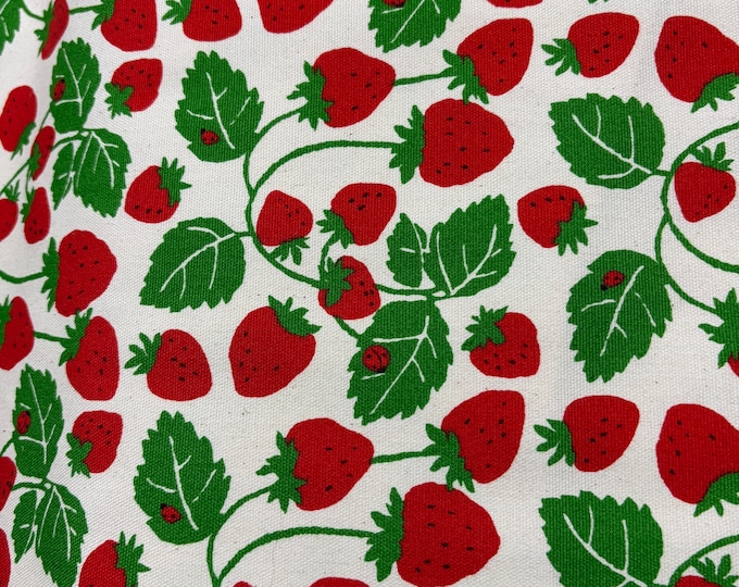 Strawberries on Natural background  - Oxford Cloth - Japanese Cotton - fabric by the 1/4mtr