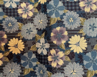 Fabulous Flowers - Blue - Japanese Cotton - fabric by the 1/4mtr