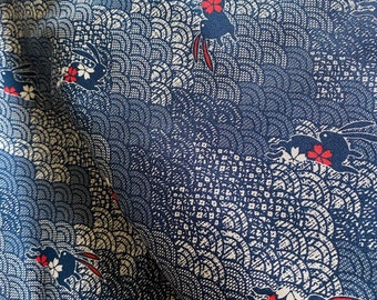 Bunnies on Classic Japanese wave patterns - fabric by the 1/4mtr