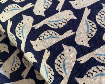 Birds, Birds and more Birds cream on a dark navy background - Japanese Cotton - fabric by the 1/4mtr