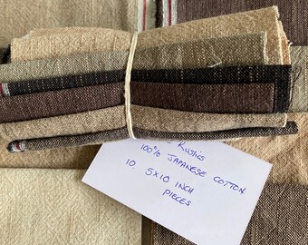 Genuine Japanese cottons - Patching Pieces - Earthy Tones.   A pack of 10 pieces