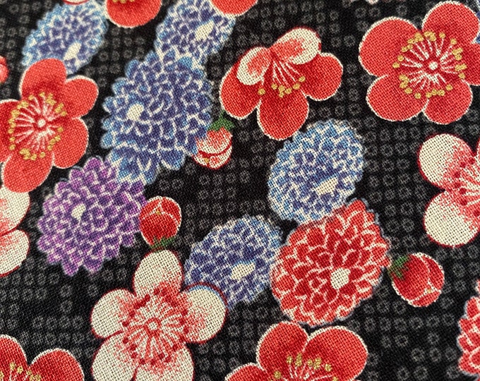 Cherry Blossoms & Dahlias - Sheeting - Japanese Cotton - fabric by the 1/4mtr