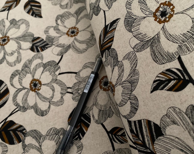 Magnolias , Neutral colors Japanese Linen/Cotton - fabric by the 1/4mtr